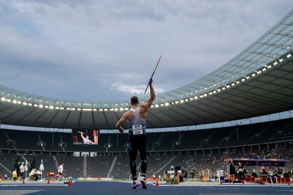 Andreas Hofmann (MTG Mannheim) beim Speerwurf waehrend der deutschen Leichtathletik-Meisterschaften im Olympiastadion am 25.06.2022 in Berlin